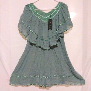 Love Spray Sage Oversized Sheer Airy Tunic Dress L Boho Cottagecore Festival